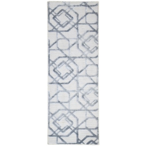 Modern Jacquard Loom Wool Silk Blend Grey 2' x 6' Rug