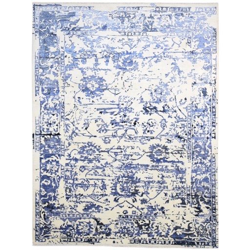 Traditional-Persian/Oriental Hand Knotted Silk Blue 8' x 10' Rug