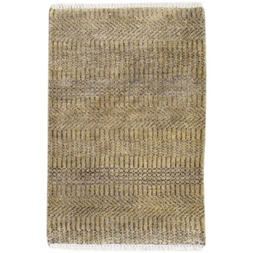 Modern Hand Knotted Wool / Silk (Silkette) Beige 2' x 3' Rug