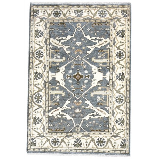 Traditional-Persian/Oriental Hand Knotted Wool Dark Grey 4' x 6' Rug