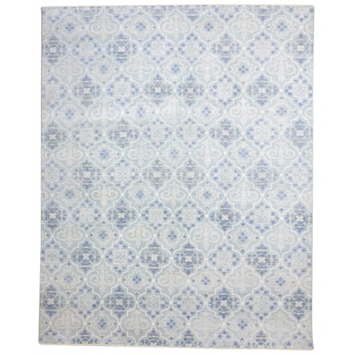 Modern Hand Knotted Wool Blue 8' x 10' Rug