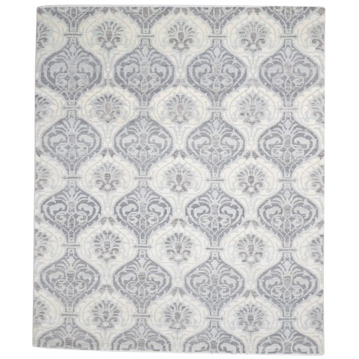 Modern Hand Knotted Wool Grey 8' x 9' Rug