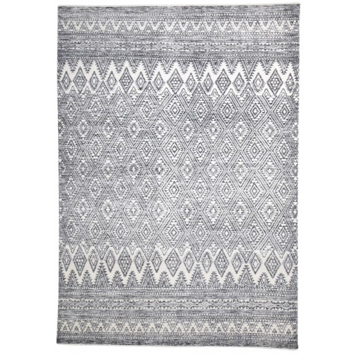 Modern Hand Knotted Wool Grey 9' x 12' Rug