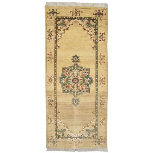 Traditional-Persian/Oriental Hand Knotted Wool / Silk (Silkette) Beige 3' x 6' Rug