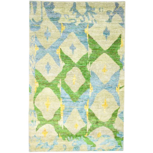 Modern Hand Knotted Silk Green 5' x 8' Rug