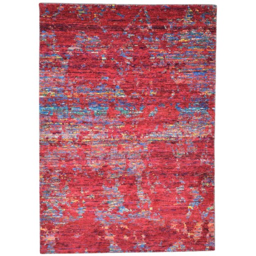 Modern Hand Knotted Silk Red 5' x 8' Rug