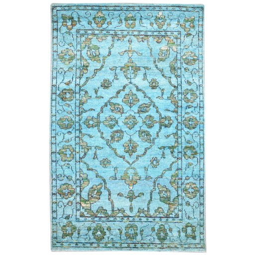 Traditional-Persian/Oriental Hand Knotted Silk Blue 5' x 8' Rug