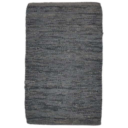 Modern Hand Woven Leather Cowhide Charcoal 2' x 3' Rug