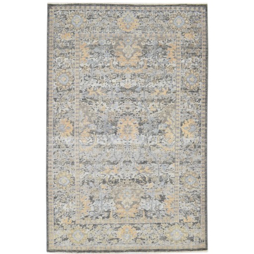 Erased Hand Knotted Wool Grey 5' x 8' Rug