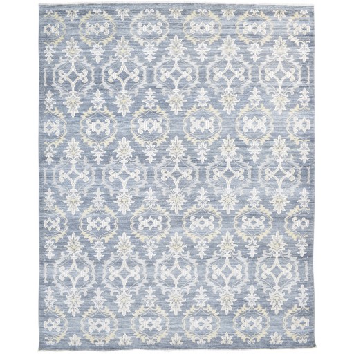 Modern Hand Knotted Wool Silk Blend Blue 8' x 10' Rug