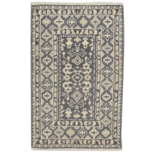 Traditional-Persian/Oriental Hand Knotted Wool Silk Blend Charcoal 2' x 3' Rug