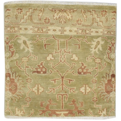 Traditional-Persian/Oriental Hand Knotted Wool Silk Blend Green 3' x 3' Rug