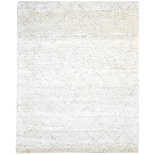 Modern Hand Knotted Wool / Silk (Silkette) Ivory 8' x 10' Rug