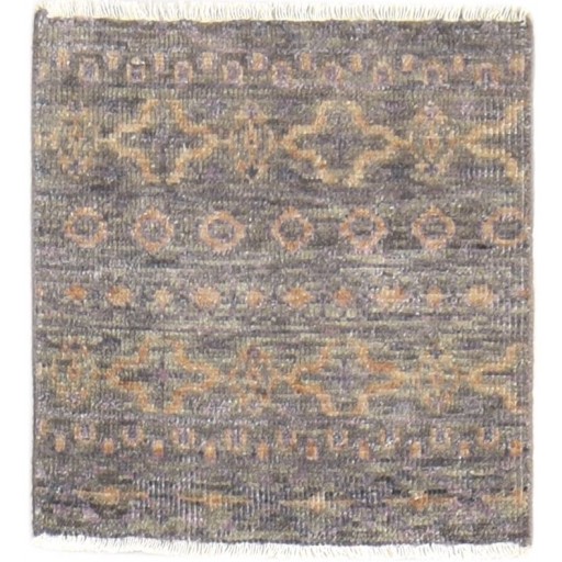 Modern Hand Knotted Wool Silk Blend Brown 2' x 2' Rug