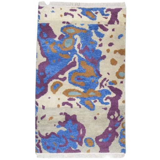 Modern Hand Knotted Wool Blue 3' x 5' Rug