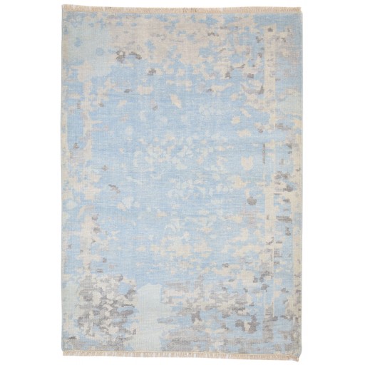 Modern Hand Knotted Wool Blue 5' x 7' Rug