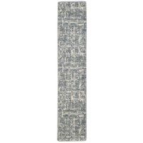 Modern Jacquard Loom Wool Silk Blend Charcoal 2' x 8' Rug