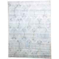 Modern Hand Knotted Wool Blue 9' x 12' Rug