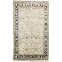 Traditional-Persian/Oriental Hand Knotted Wool / Silk (Silkette) Ivory 4' x 7' Rug