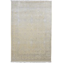 Traditional-Persian/Oriental Hand Knotted Wool / Silk (Silkette) Sand 6' x 9' Rug