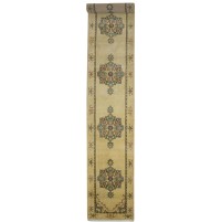 Traditional-Persian/Oriental Hand Knotted Wool / Silk (Silkette) Beige 3' x 15' Rug