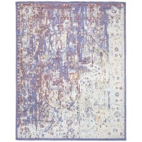 Modern Hand Knotted Wool Silk Blend Blue 8' x 10' Rug