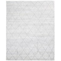 Modern Hand Knotted Wool Silk Blend Ivory 8' x 10' Rug