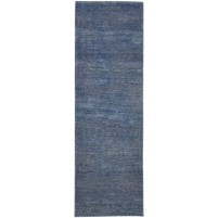 Modern Hand Knotted Wool Blue 2' x 7' Rug