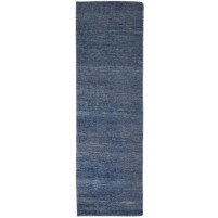 Modern Hand Knotted Wool Blue 2' x 7' Rug