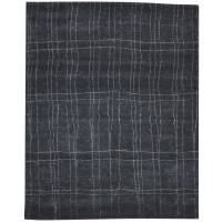 Modern Hand Knotted Wool / Silk (Silkette) Black 8' x 10' Rug