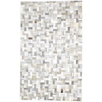 Modern Hand Woven Leather / Cotton Grey 5' x 8' Rug