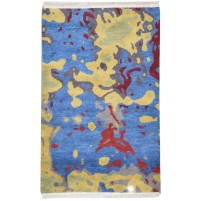 Modern Hand Knotted Wool Blue 4' x 6' Rug