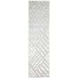 Modern Jacquard Loom Wool Silk Blend Silver 2' x 8' Rug